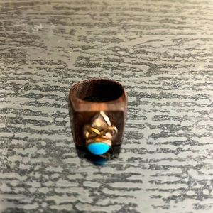 Wooden uncut diamonds & turquoise ring. NWOT.  Fine jewelry.